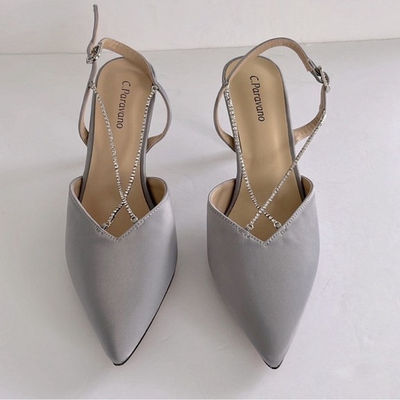 Crystal-Embellished Slingback Pumps
C.Paravano Satin Dress Shoes Size 7 US NWT - Picture 6 of 10